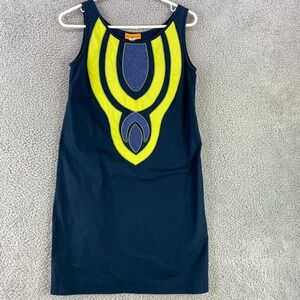 Roberta Freymann Dress Women's XS Shift Blue Cotton Beaded Boho Lagenlook